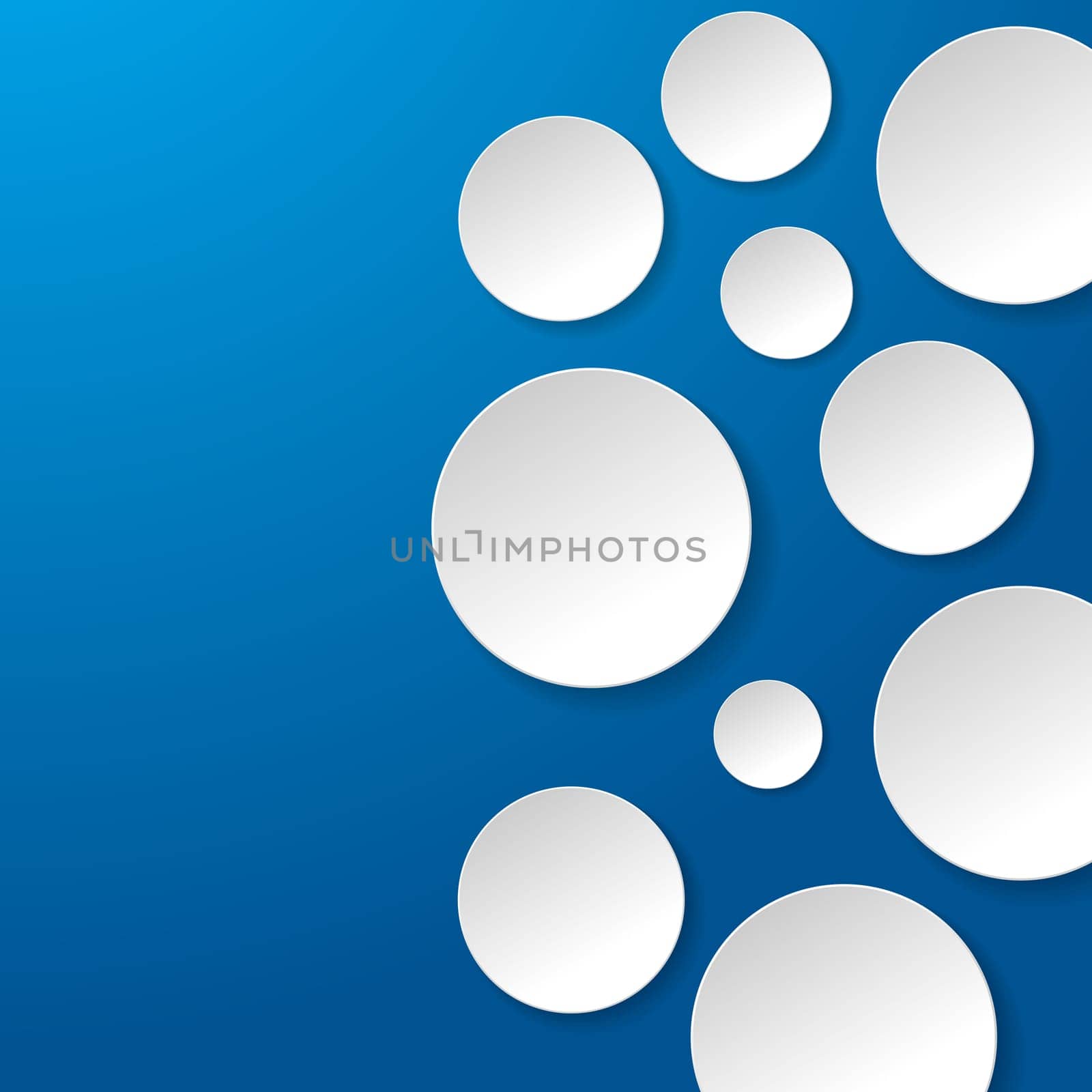 Round and white papers on the blue background. Eps 10 vector file.