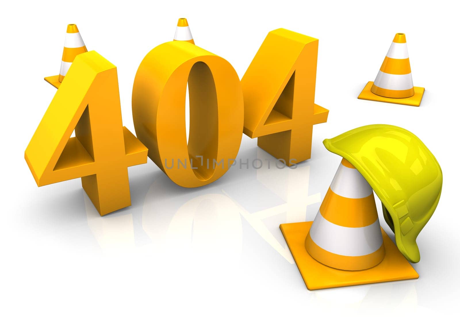 Construction site with yellow text 404. 3d illustration.