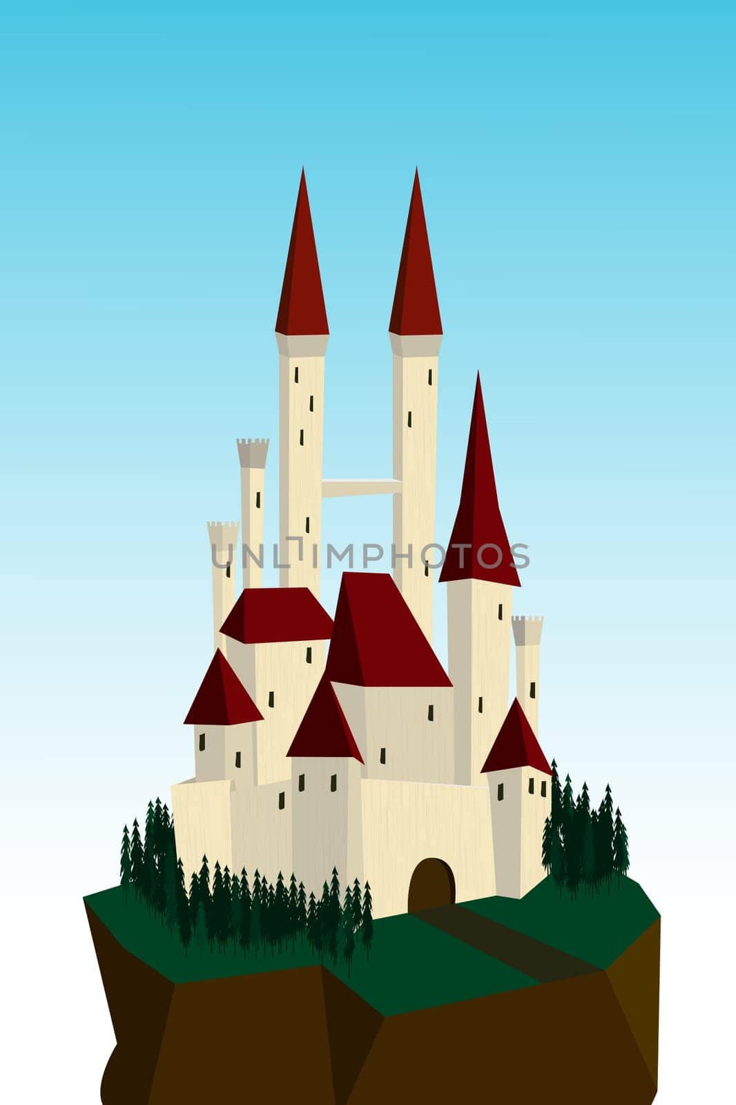 Illustration of a fairy tale white castle on a cliff.
