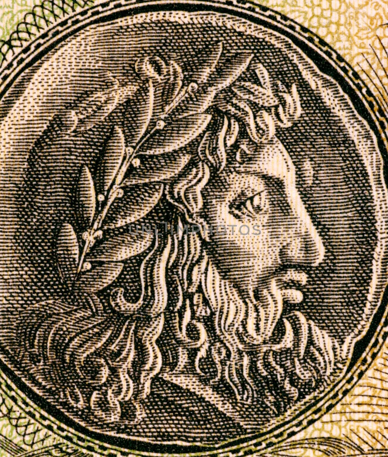 Philip II of Macedon (382–336 BC) on 1000 Drachmai 1950 Banknote from Greece. King of Macedon, a state in northern ancient Greece and father of Alexander the Great.