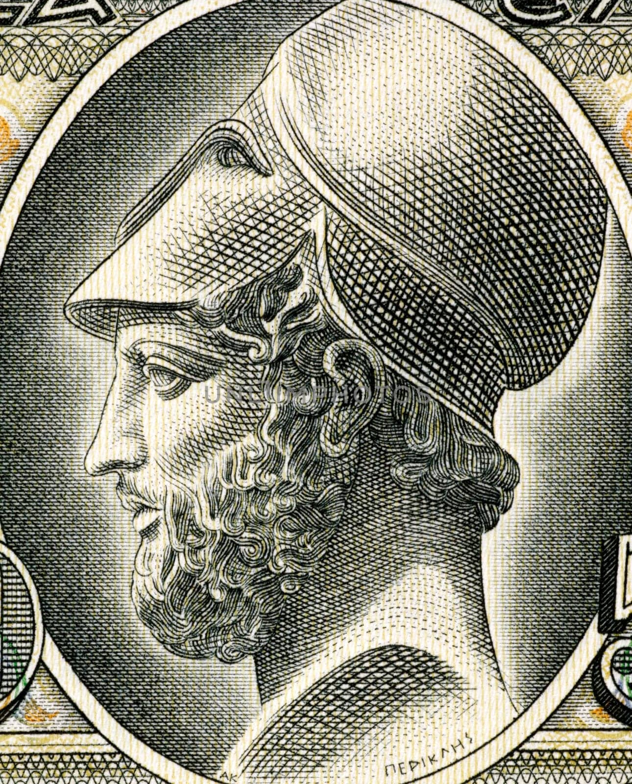 Pericles (495– 429 BC) on 50 Drachmai 1955 Banknote from Greece. Most prominent and influential Greek statesman, orator and general of Athens during the Golden Age.