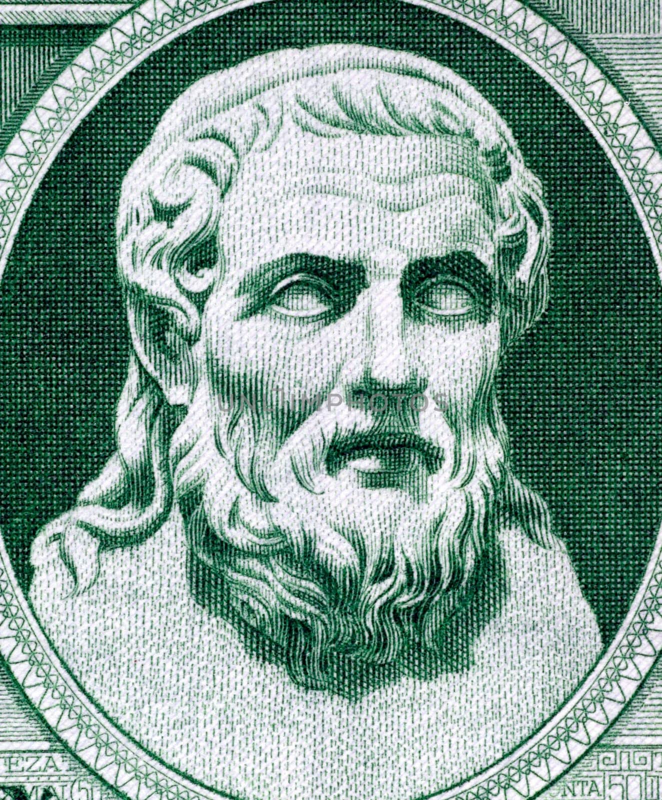 Hesiod (750-650 BC) on 50 Drachmai 1939 Banknote from Greece. Ancient Greek oral poet.
