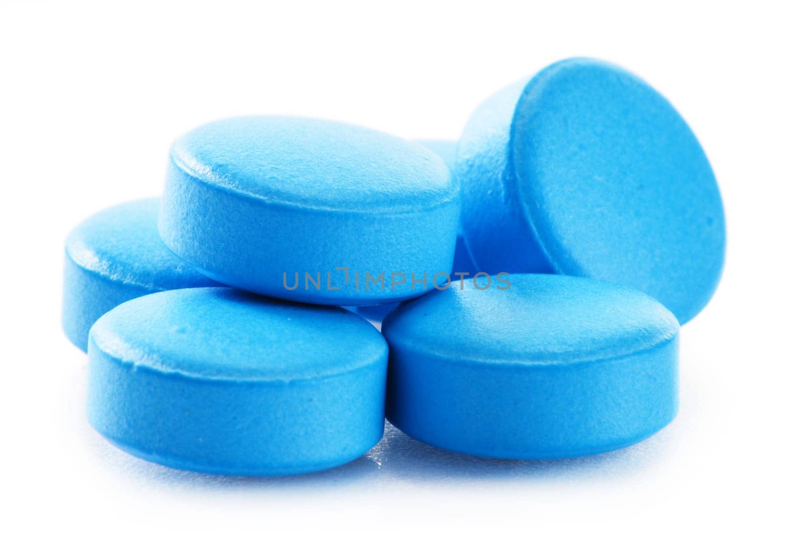 Composition with drug pills isolated on white background
