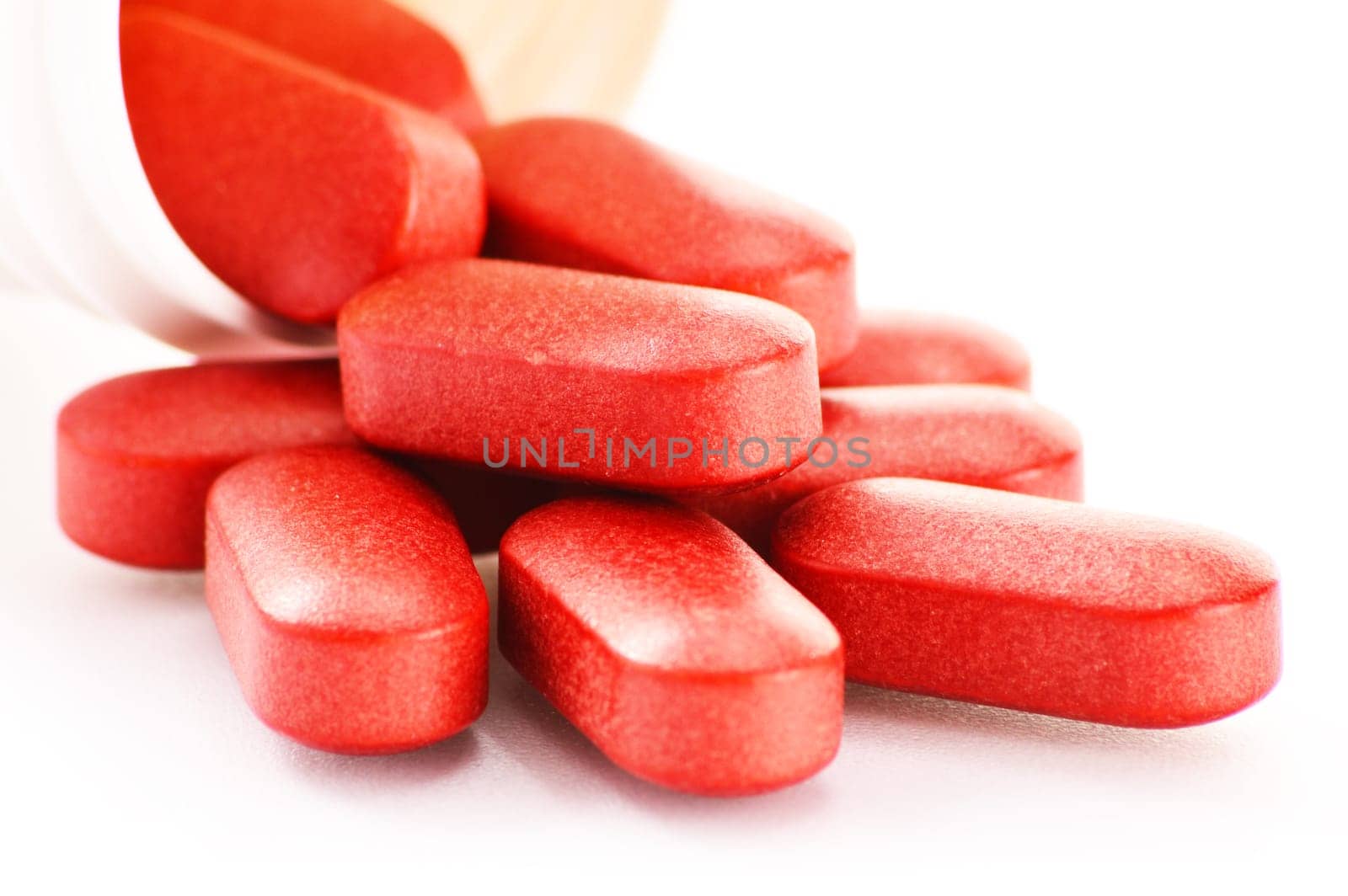 Composition with drug pills isolated on white background