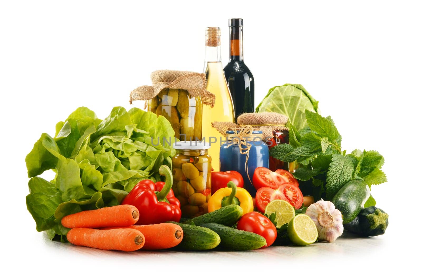 Composition with assorted organic vegetables isolated on white
