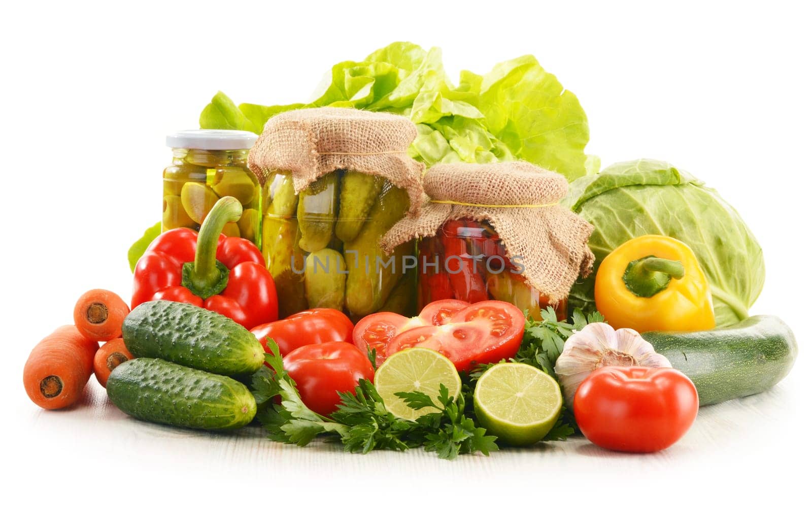Composition with assorted organic vegetables isolated on white
