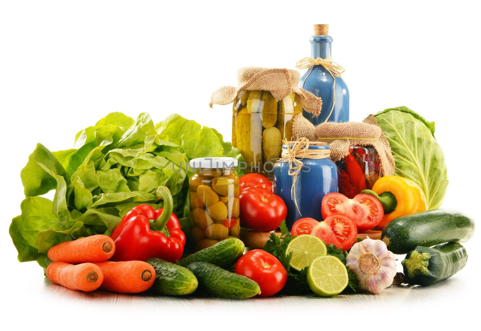 Composition with assorted organic vegetables isolated on white