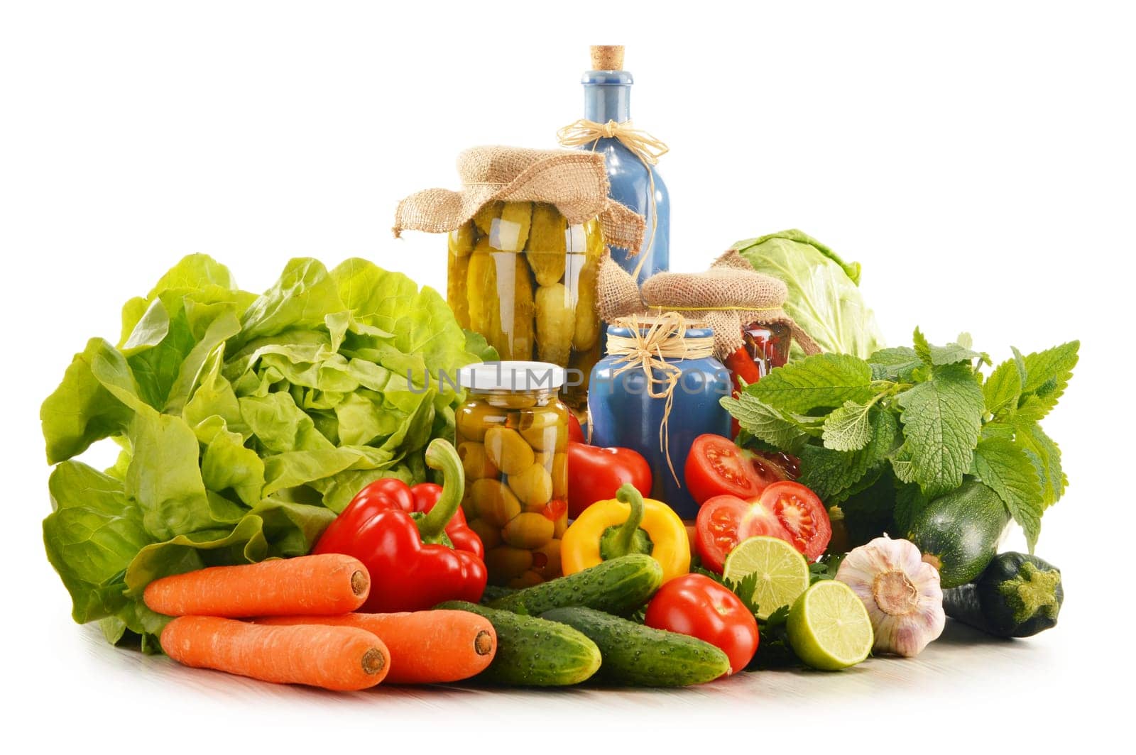 Composition with assorted organic vegetables isolated on white