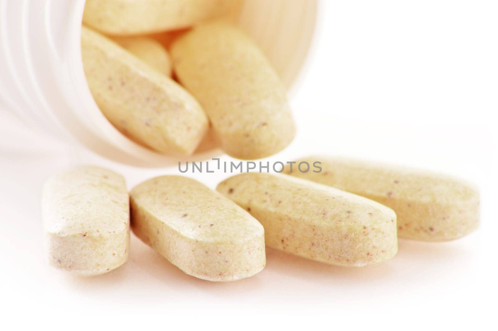 Composition with drug pills isolated on white background