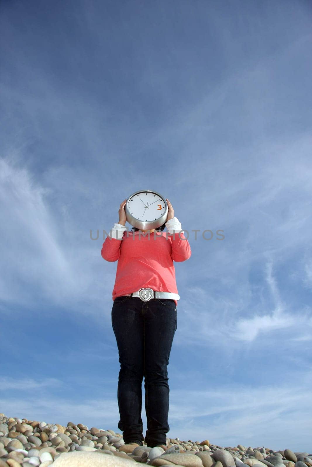 casual woman with clock