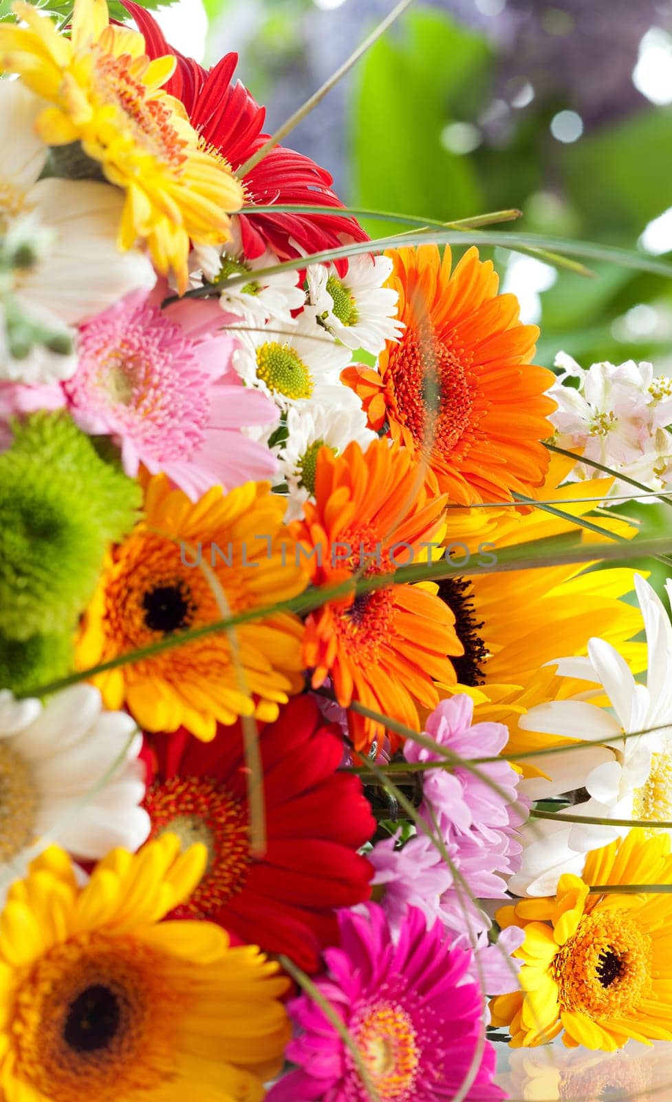 A colourful spring bouquet with many different flowers