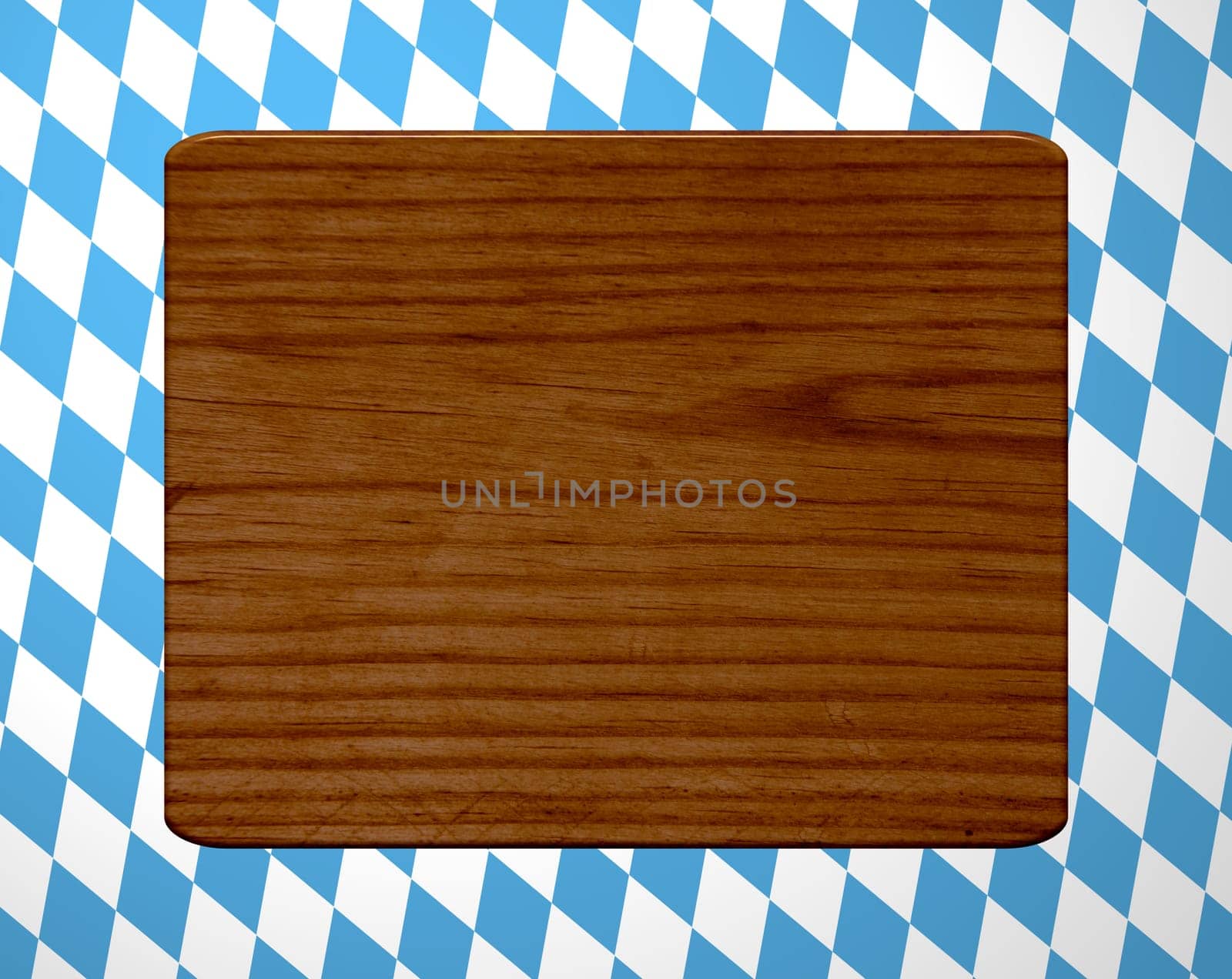 Brown wooden board on Bavarian diamond background