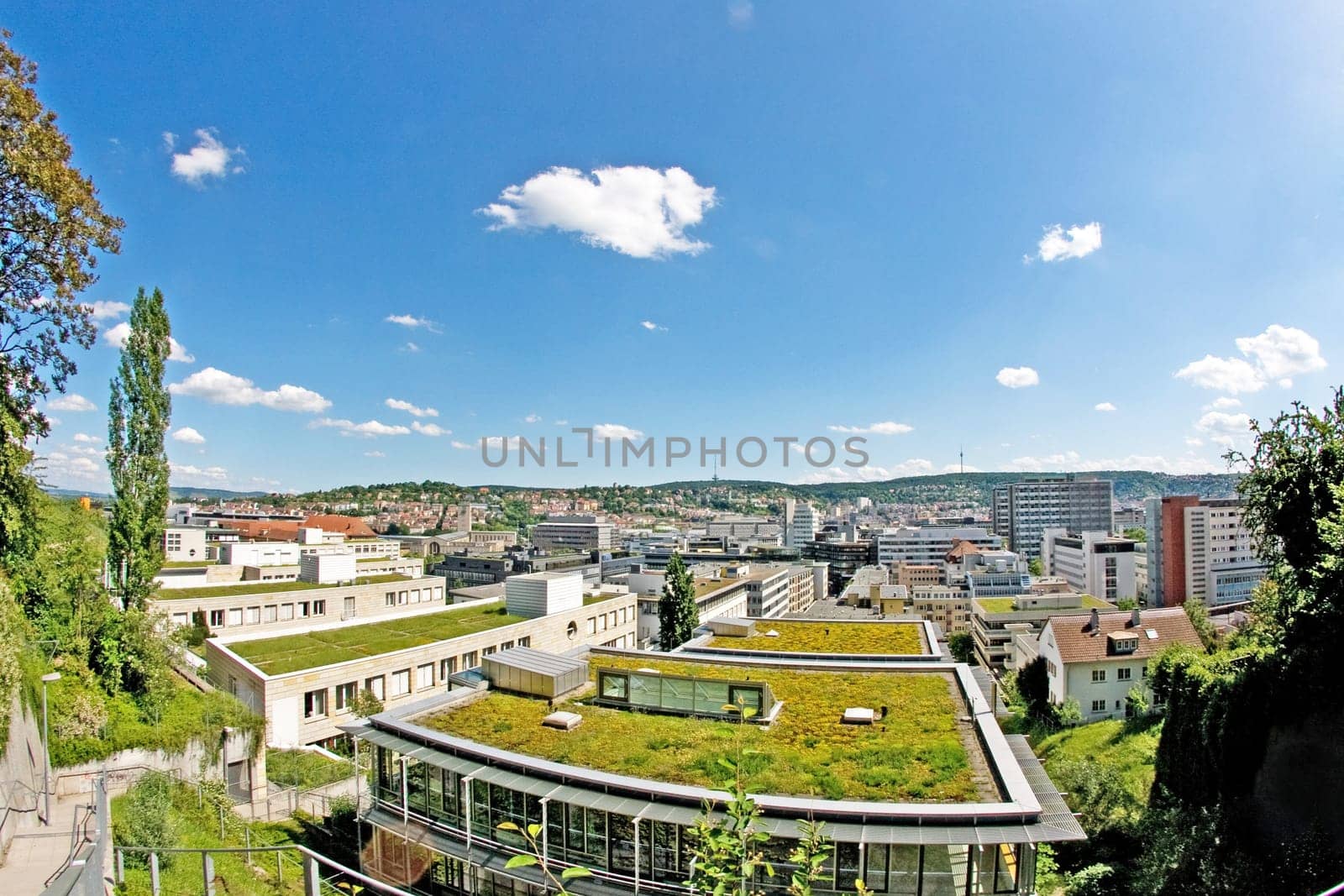 View over Stuttgart, Germany with the university of cooperative  education in the foreground