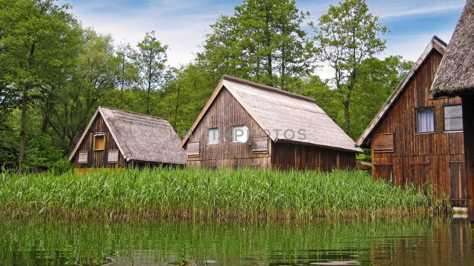 wooden houses by the water