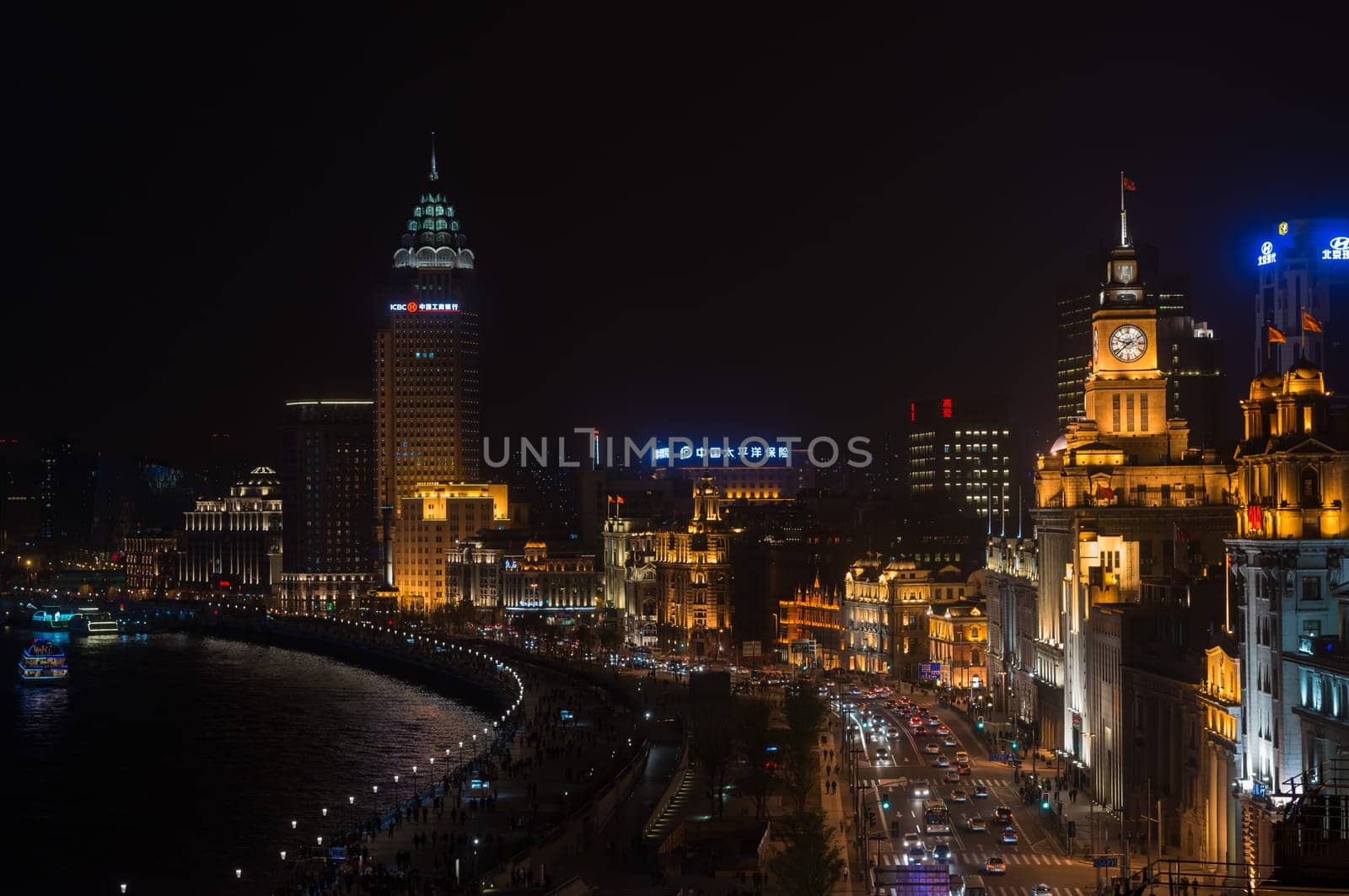 Shanghai, China - April 9, 2013:  the bund at night at the city of Shanghai in China on april 9th, 2013