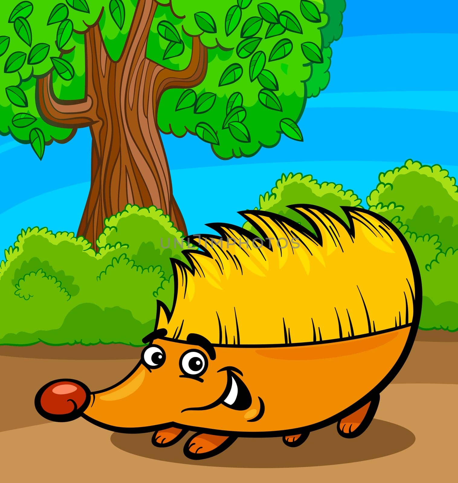 Cartoon Illustration of Cute Hedgehog Wild Animal