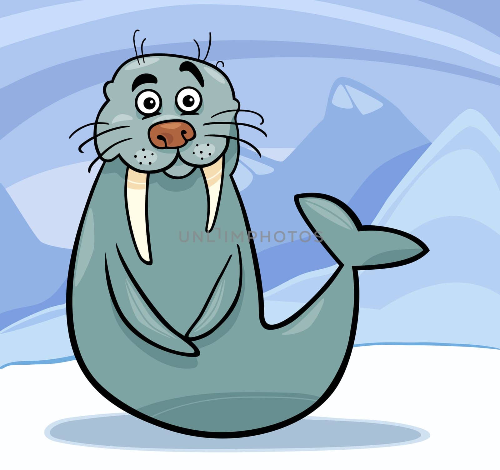 Cartoon Illustration of Funny Walrus Arctic Wild Animal