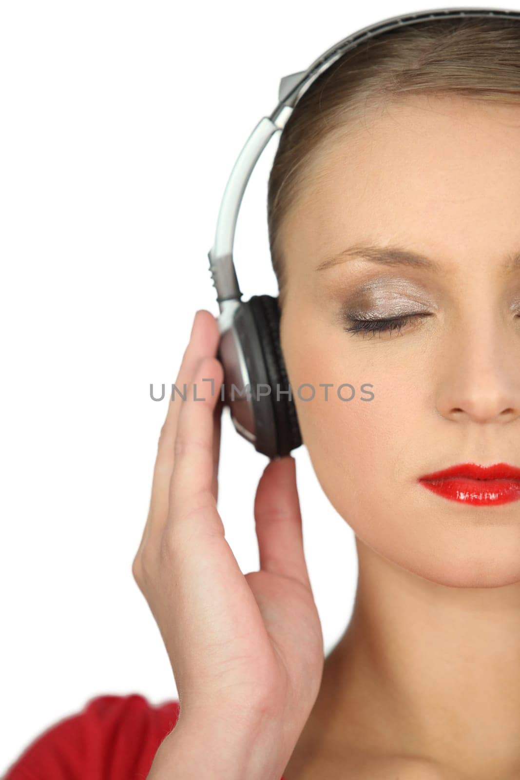 Woman enthralled by her music