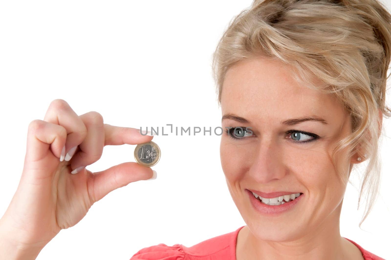 Woman holds one euro