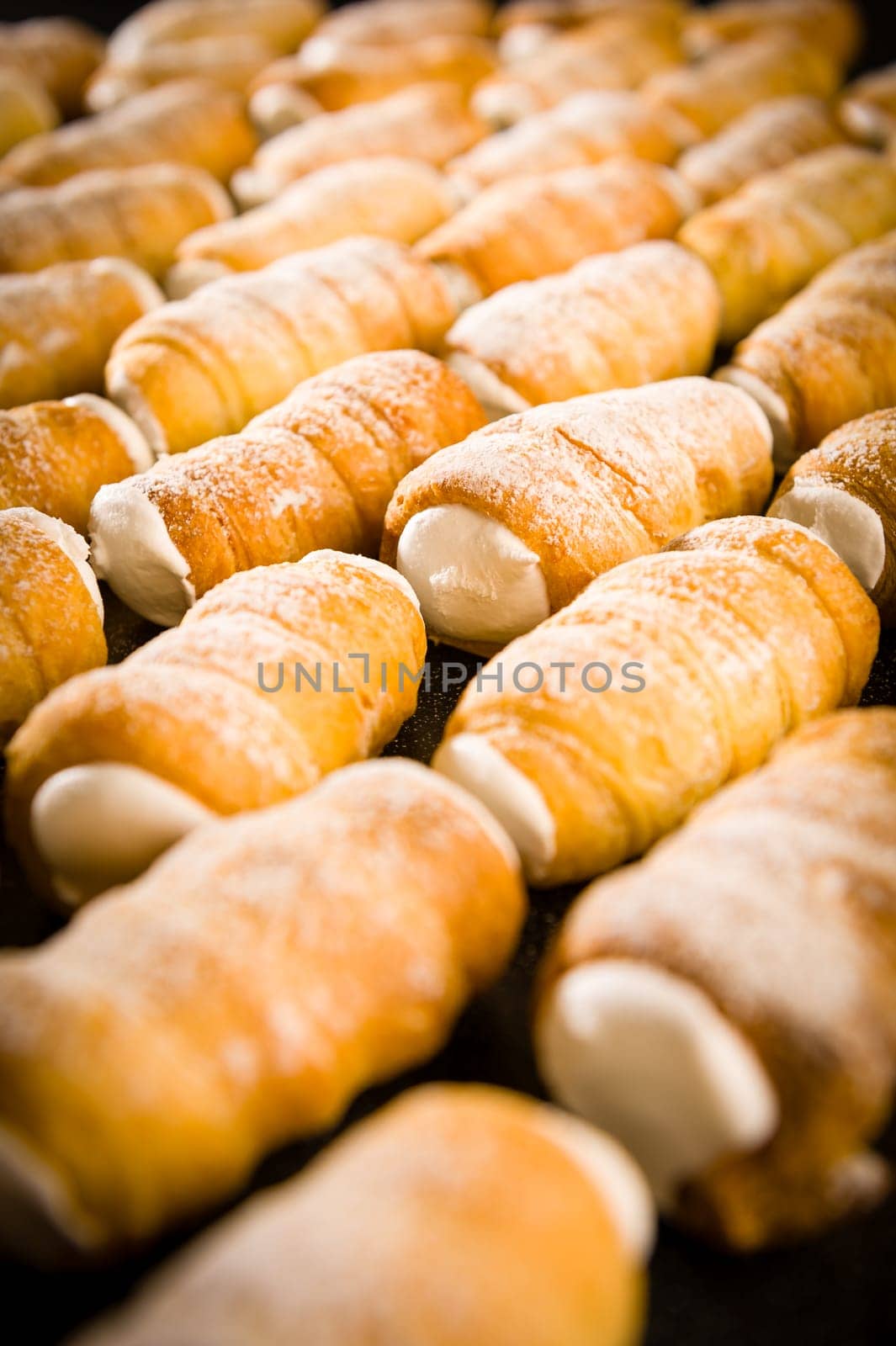 Whipped cream filled cream horn pastries