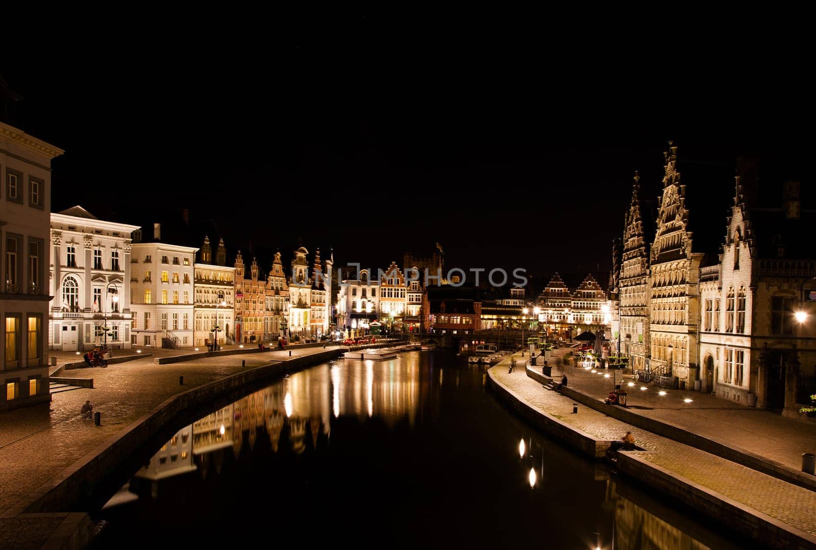 Facade of houses along the Graslei in Ghent, Belgium