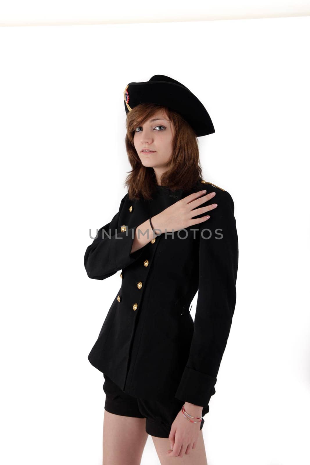 Young girl in french black hight school uniform