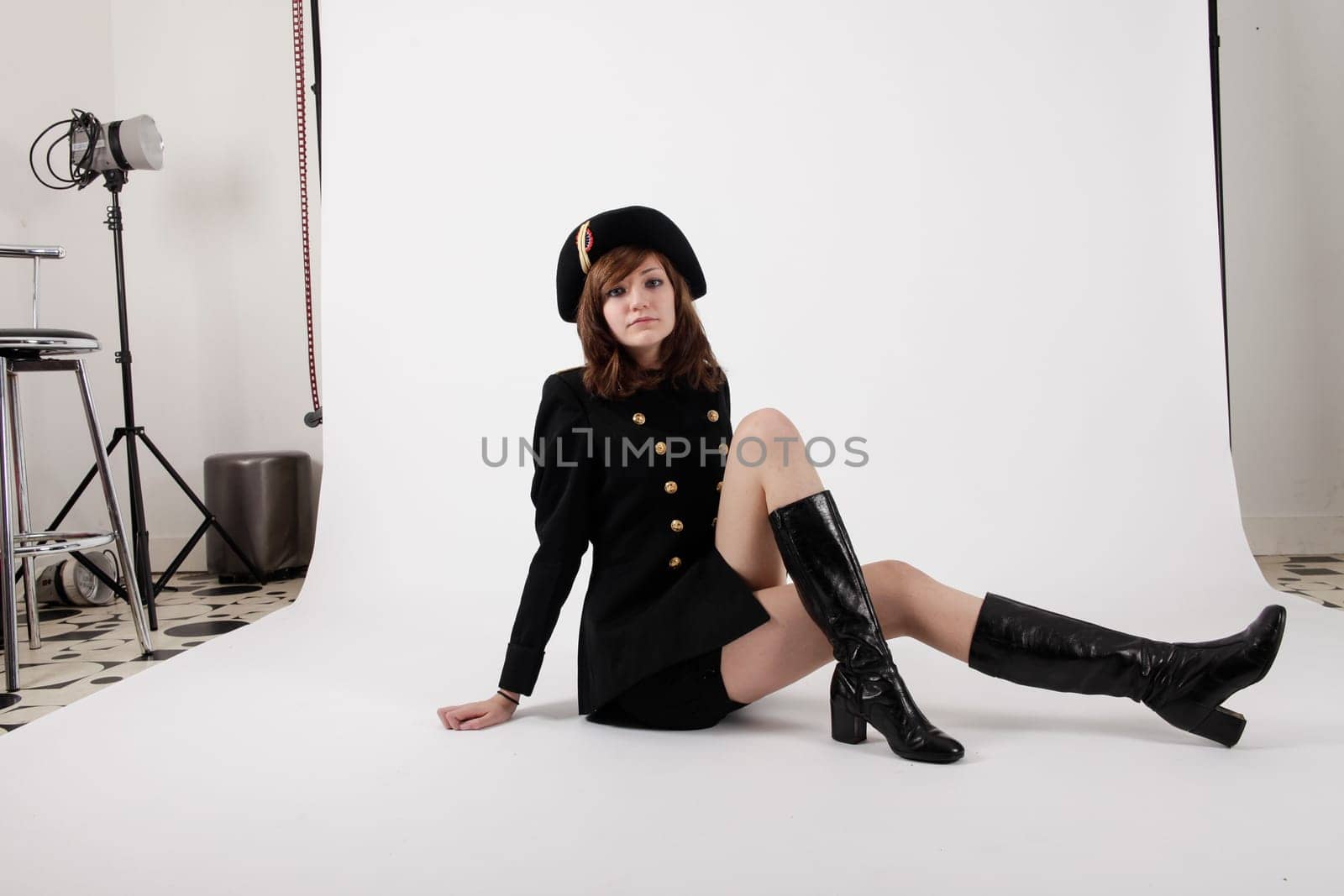 Young girl in french black hight school uniform