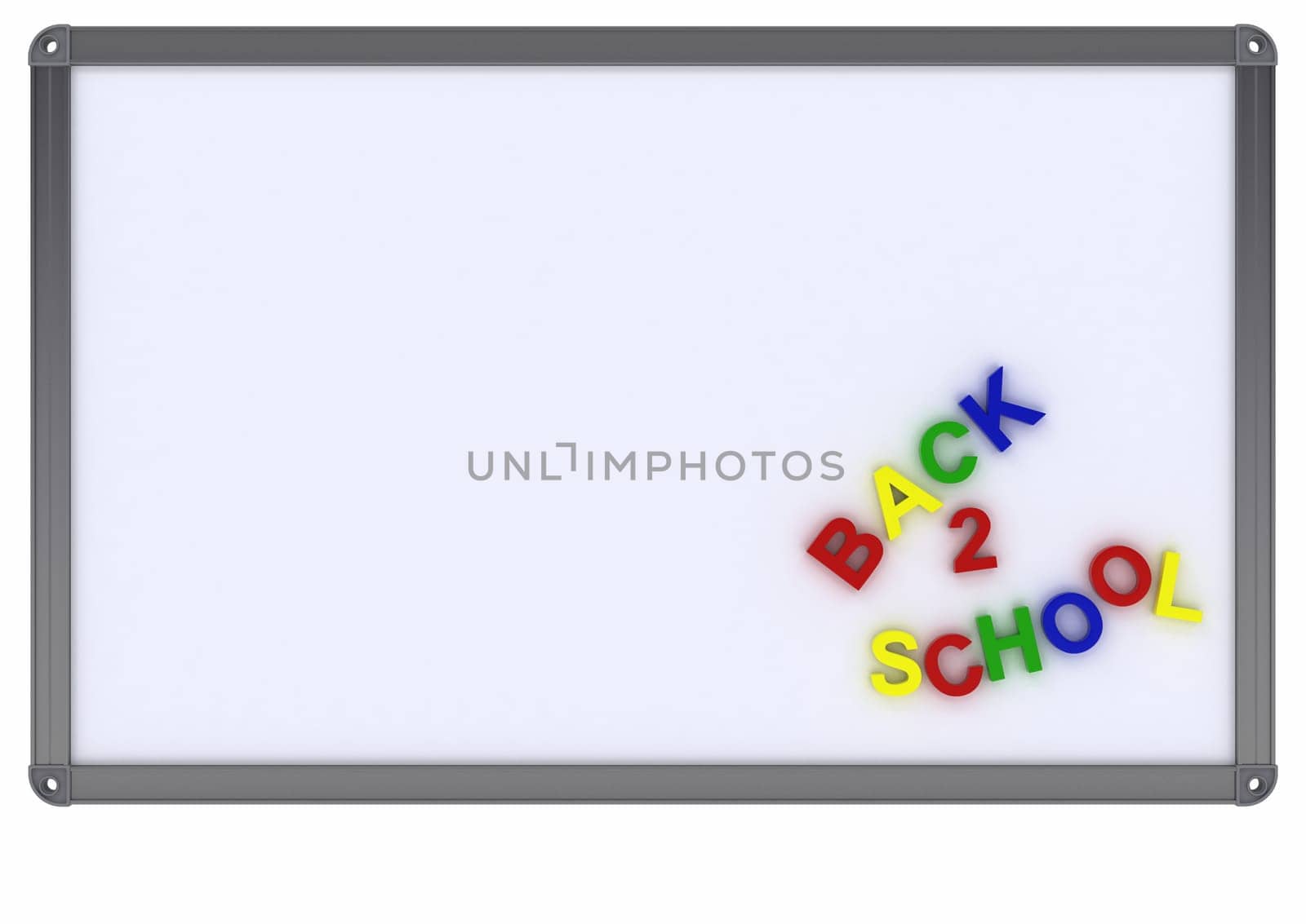 3D render of a White class room drywipe marker board