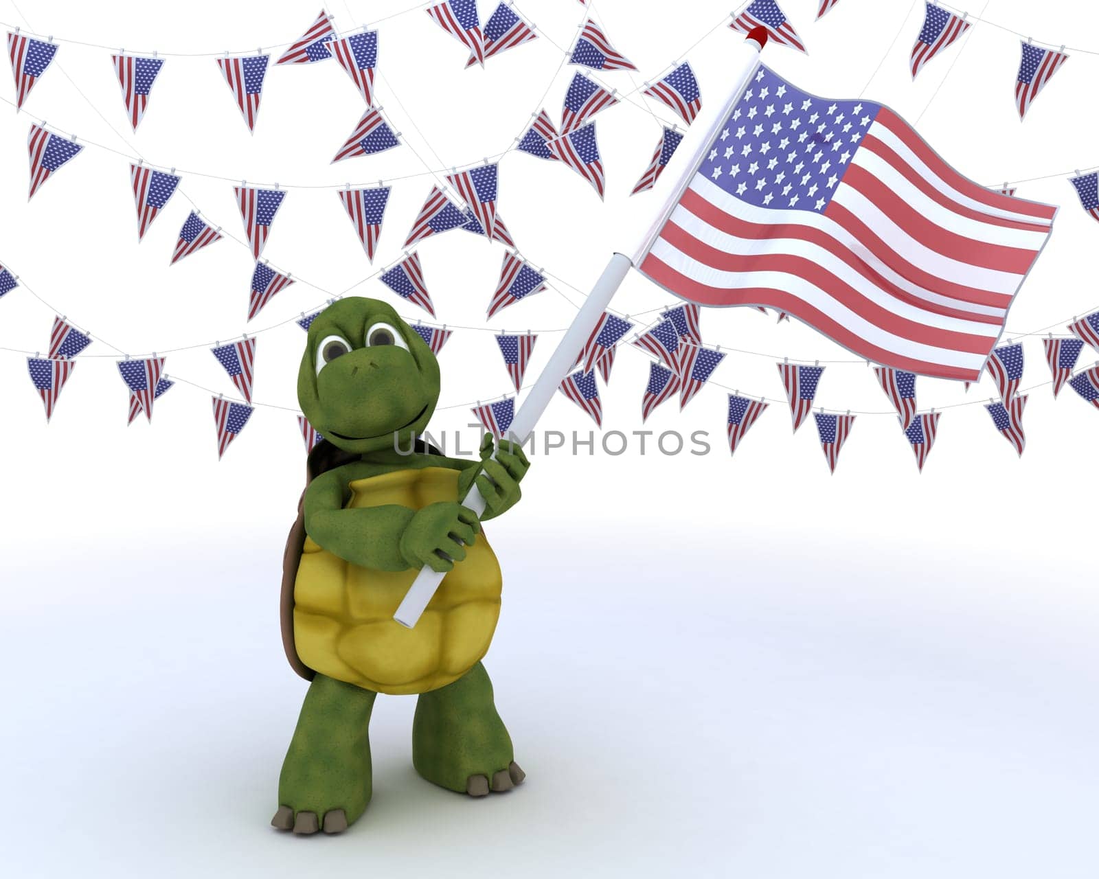 3D render of a tortoise with american flag