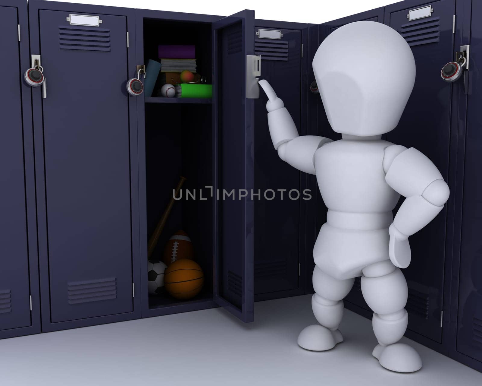 3D render of a man with school lockers