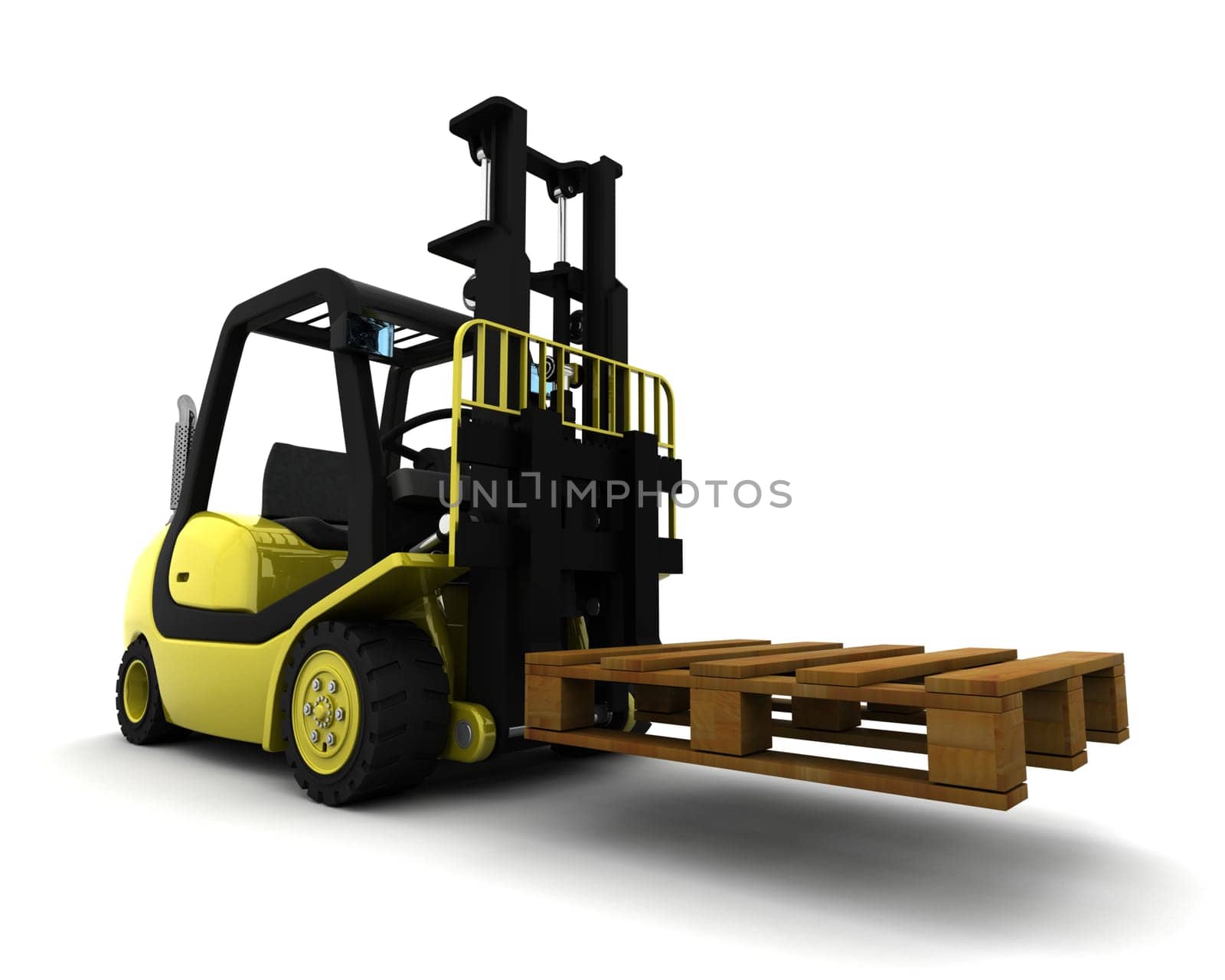 3D Render of Yellow Fork Lift Truck Isolated on White