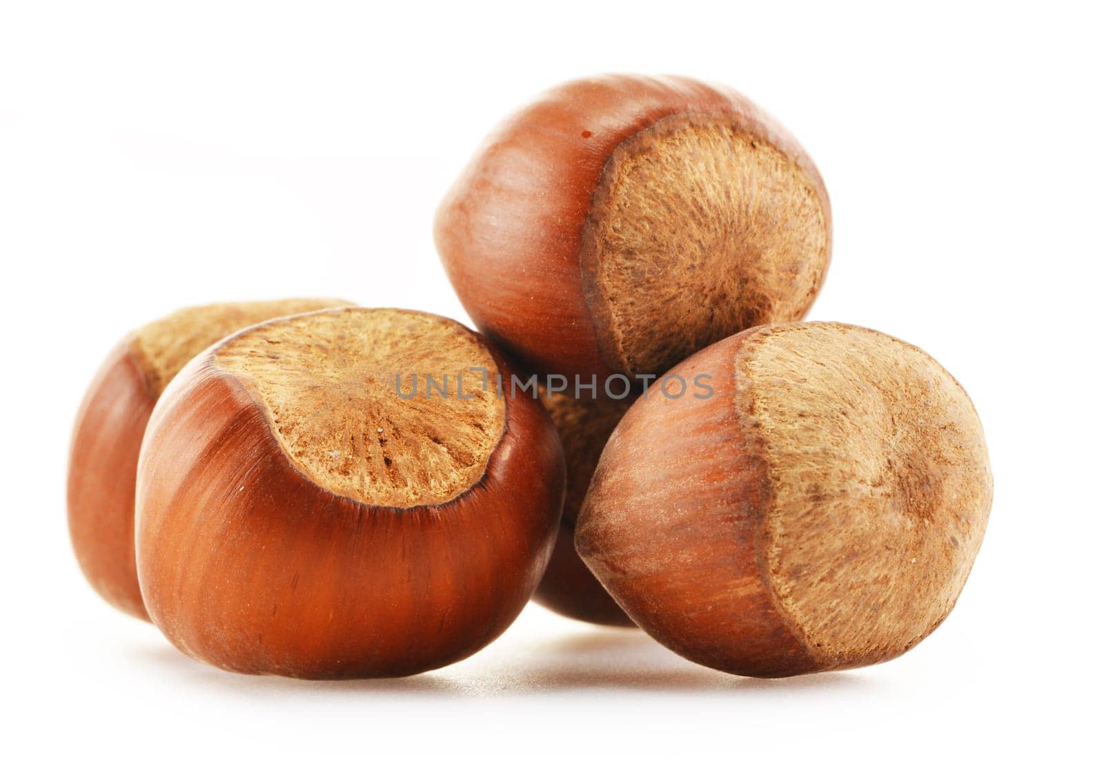Composition with hazelnuts isolated on white