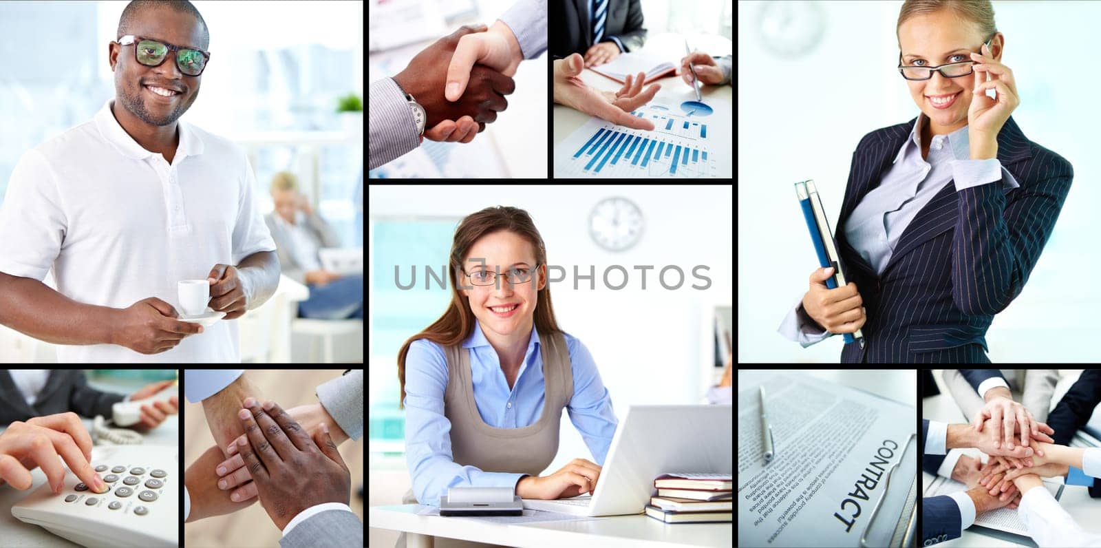 Collage of confident businesspeople at work