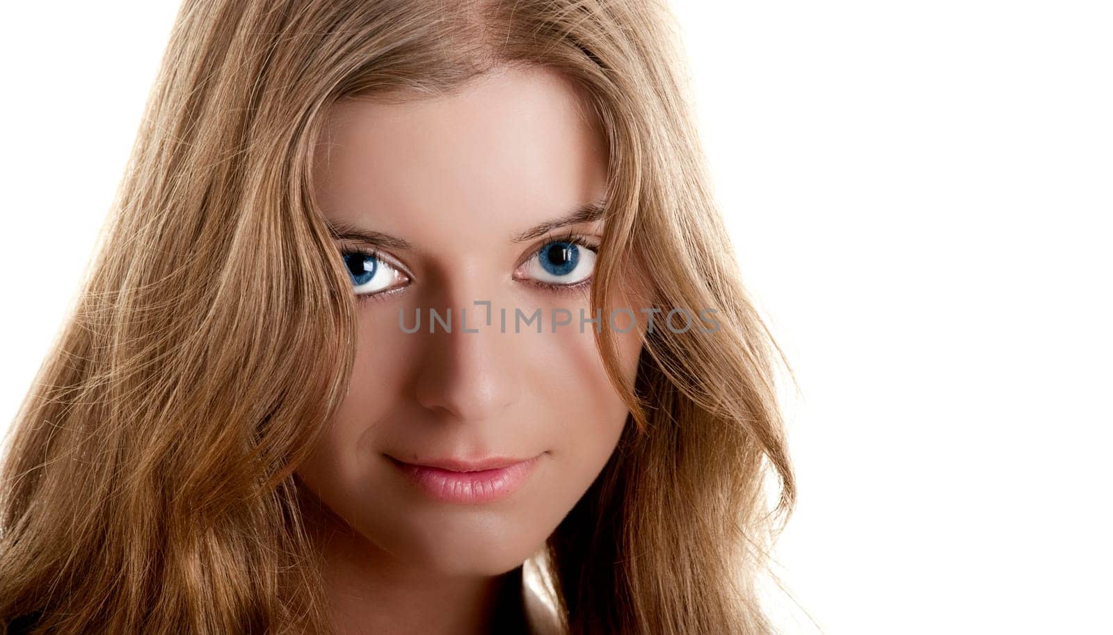 Beautiful young woman portrait isolated on white