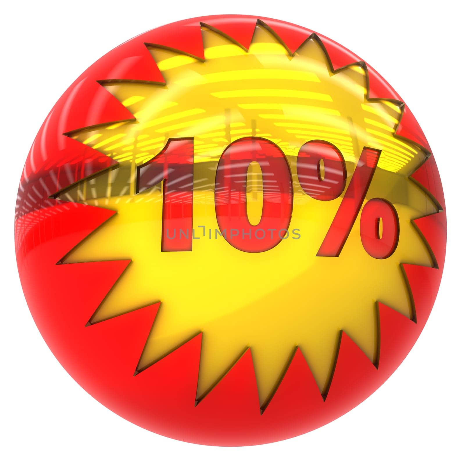 3d sphere with star and ten percent with clipping path and isolated on white