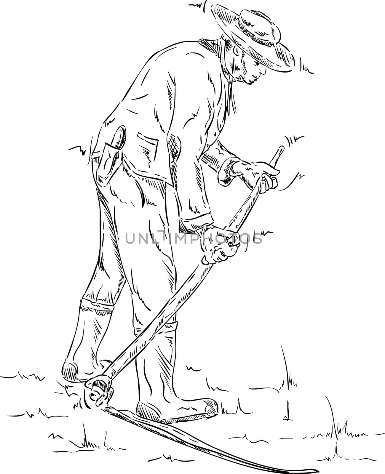 vector - farmer with a vintage scythe isolated on background