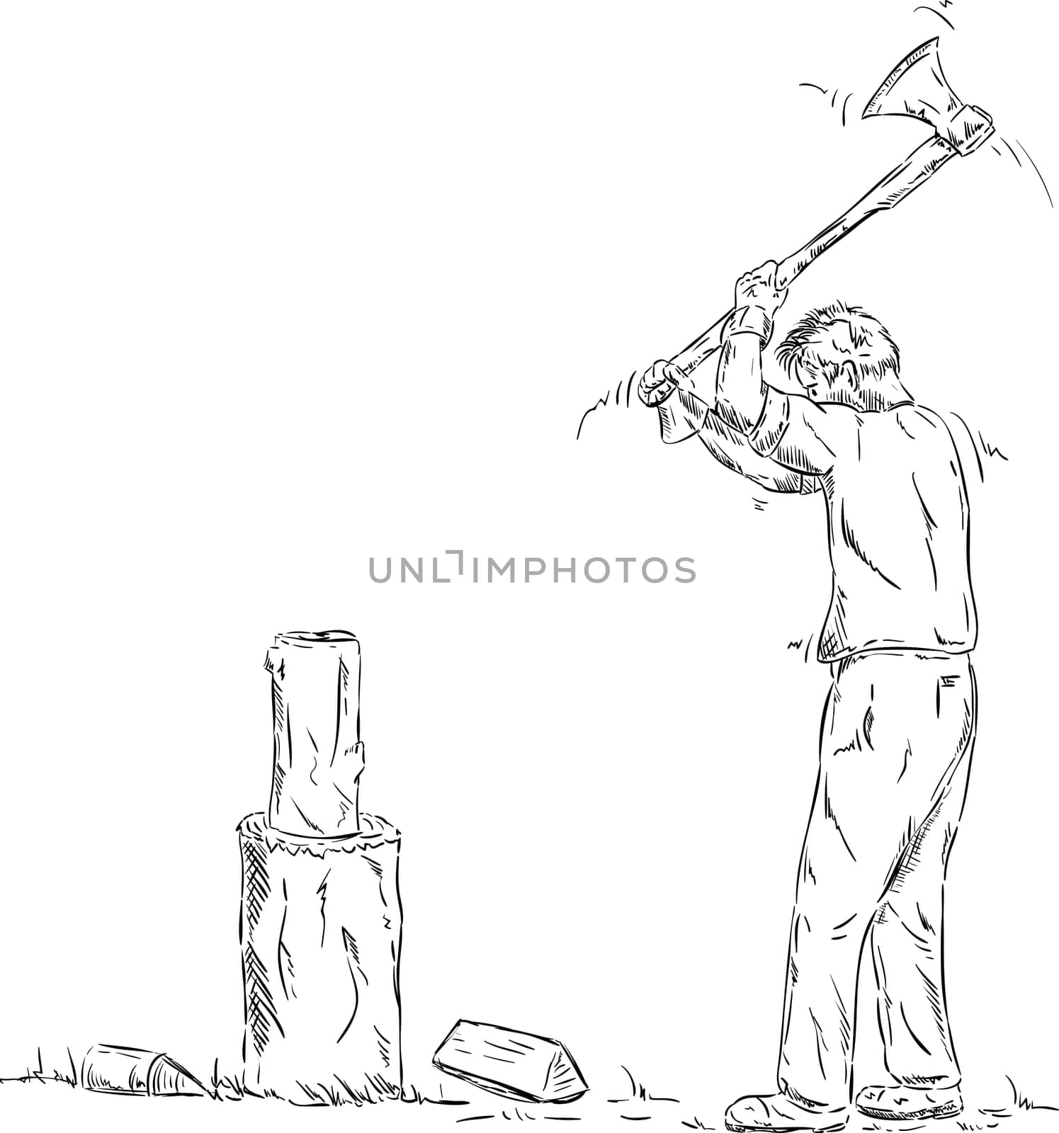 vector - man splitting wood with an axe isolated on background