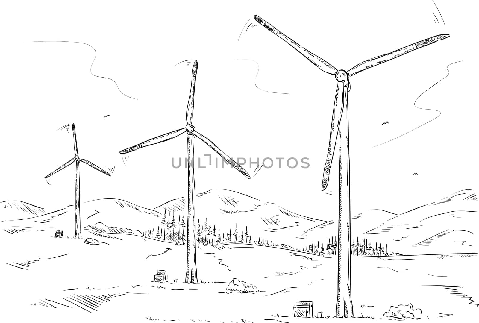 vector - wind farm , isolated on background
