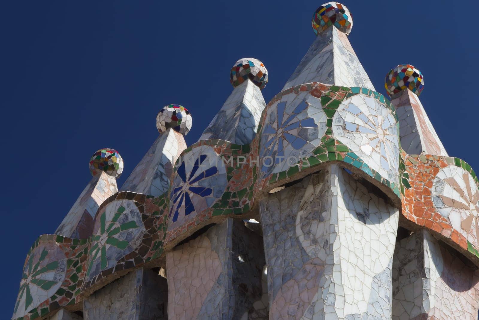 BARCELONA. APR 24: Casa Batllo. The roof is decorated with four chimney stacks, that are designed to prevent backdraughts. April 24, 2013 in Barcelona, Spain.