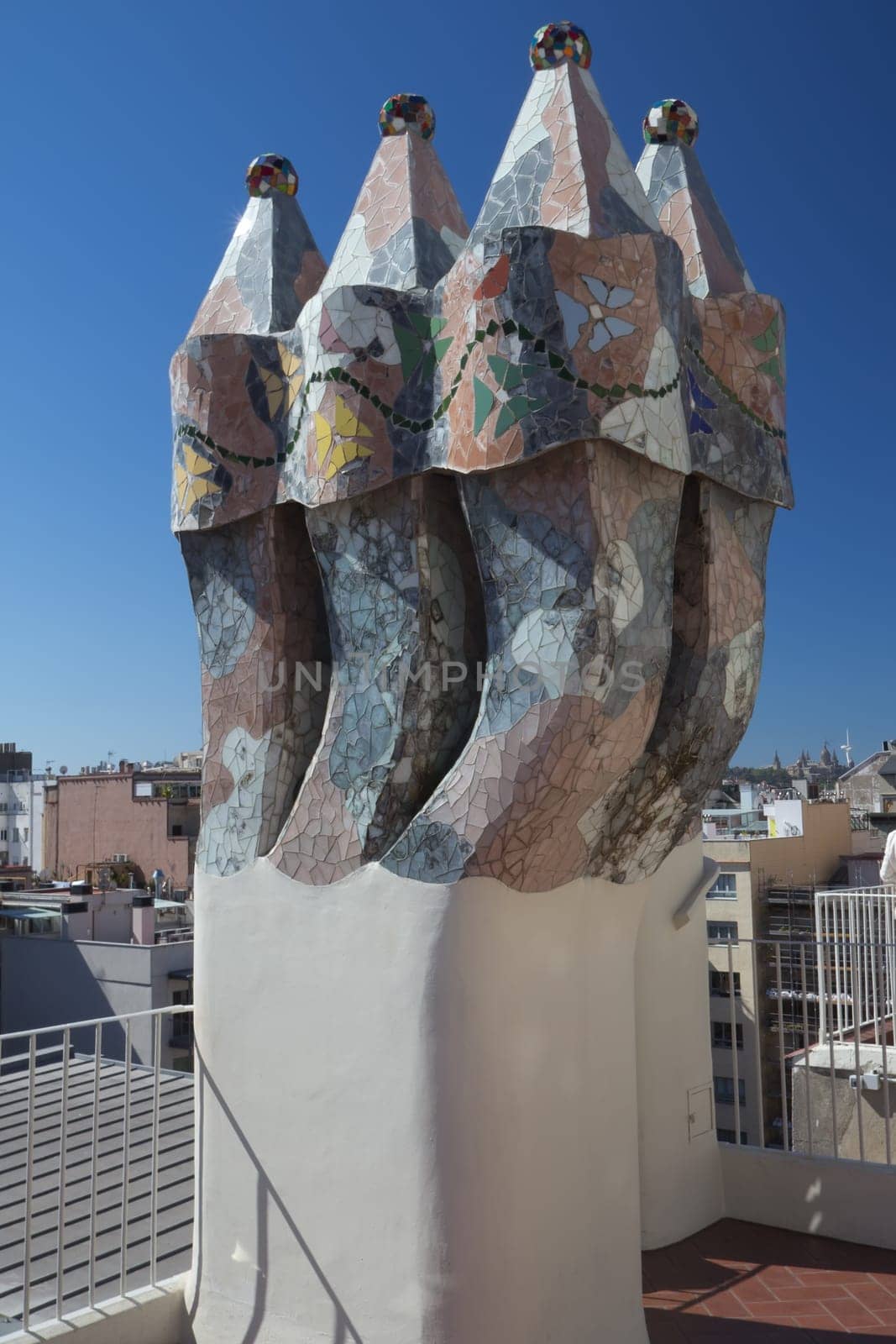 BARCELONA. APR 24: Casa Batllo. The roof is decorated with four chimney stacks, that are designed to prevent backdraughts. April 24, 2013 in Barcelona, Spain.