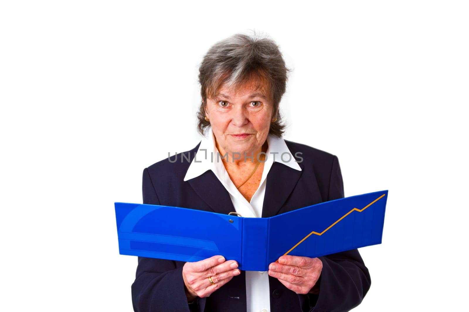 Manager looks worriedly at financial accounting - exempted on a white background