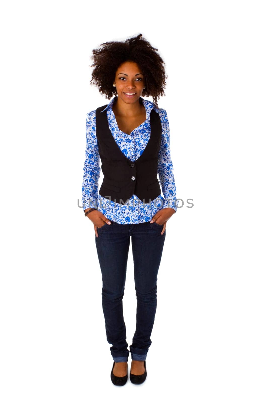 Attractive African-American woman exposed on white background