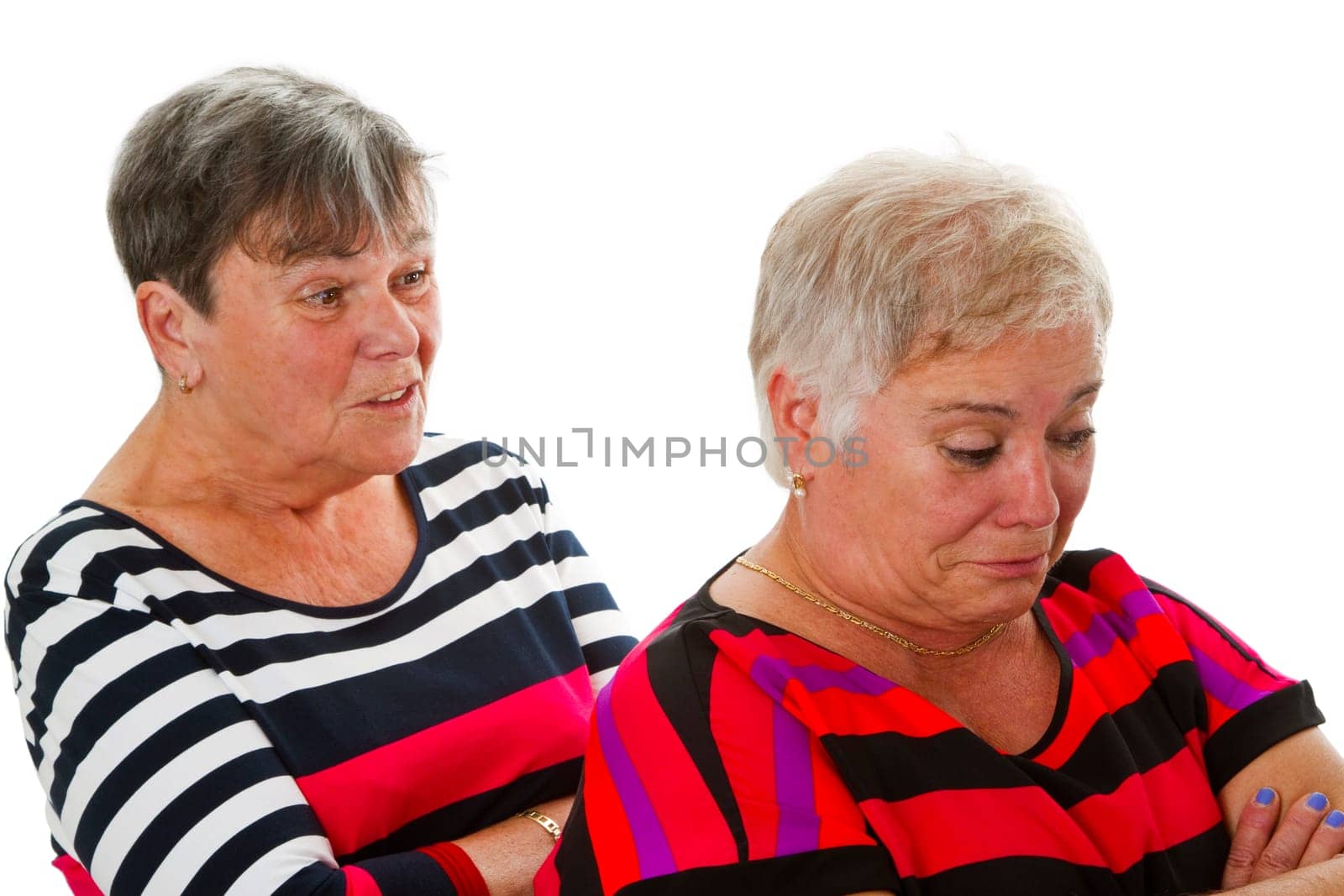 Two arguing senior citizens released on a white background