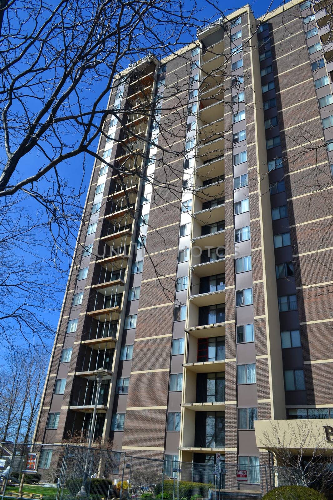 Repairing the balcony's on a high rise condominium building in the spring.