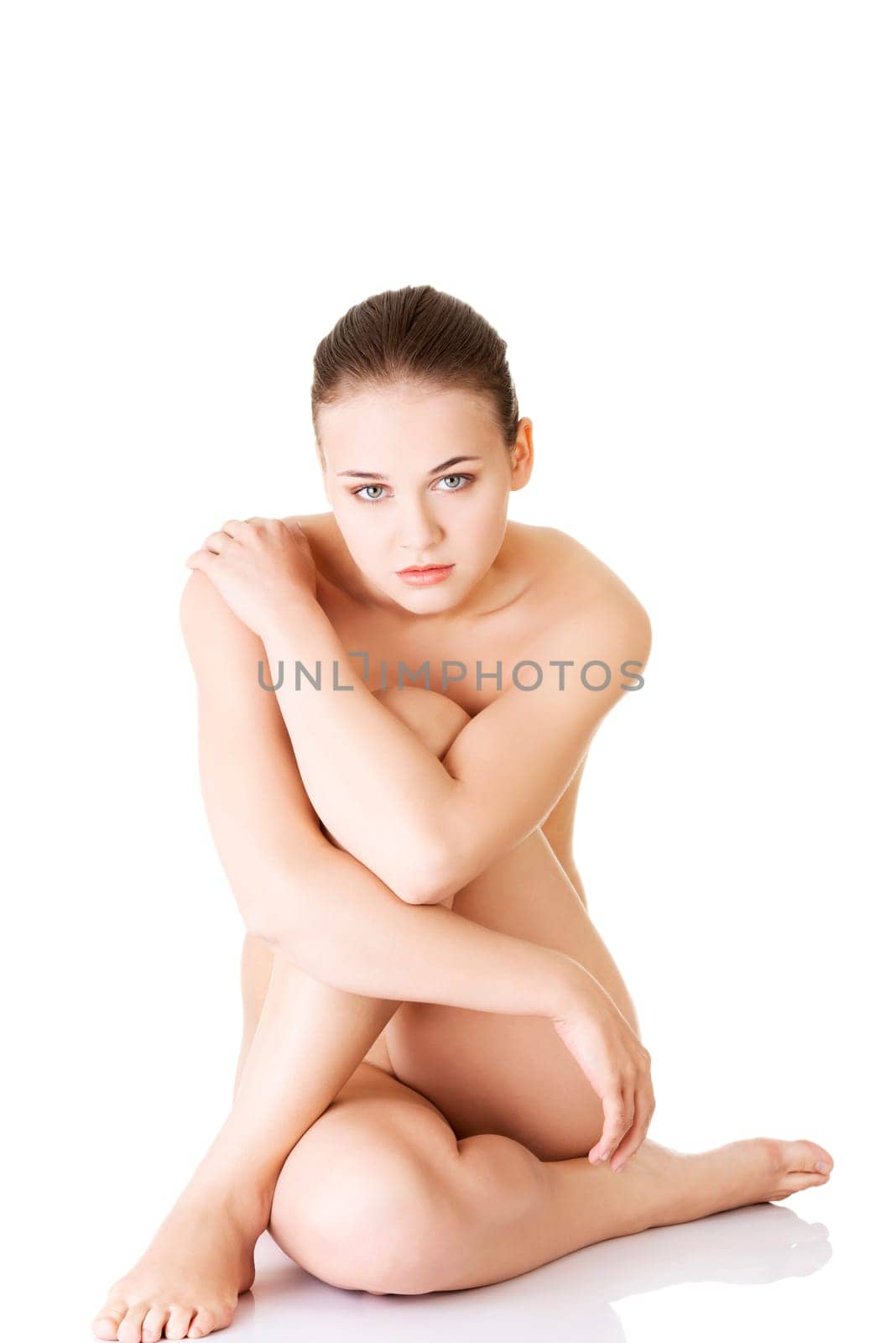sexy fit naked woman with healthy clean skin,isolated on white background