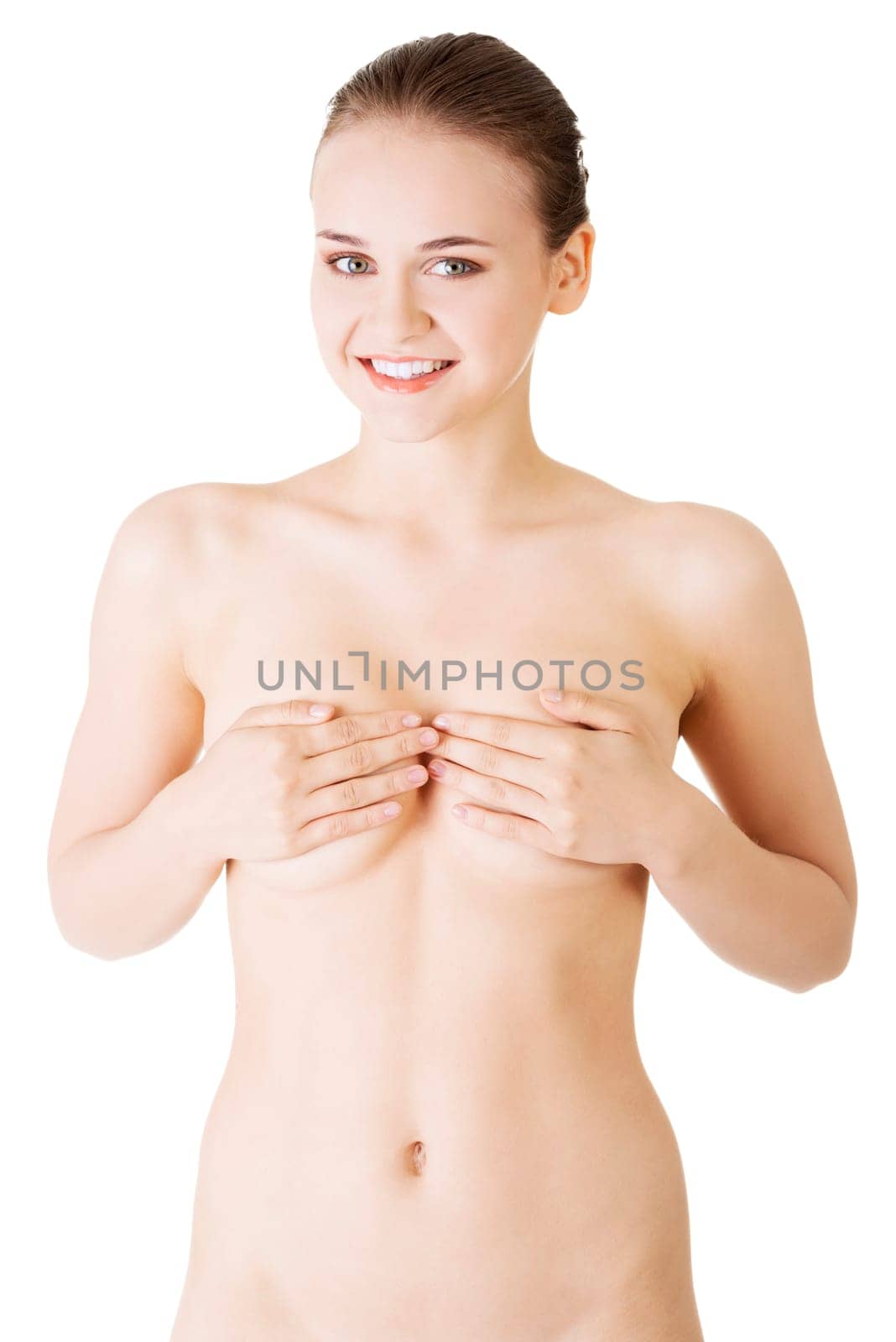 fit beautiful topless woman,isolated on white