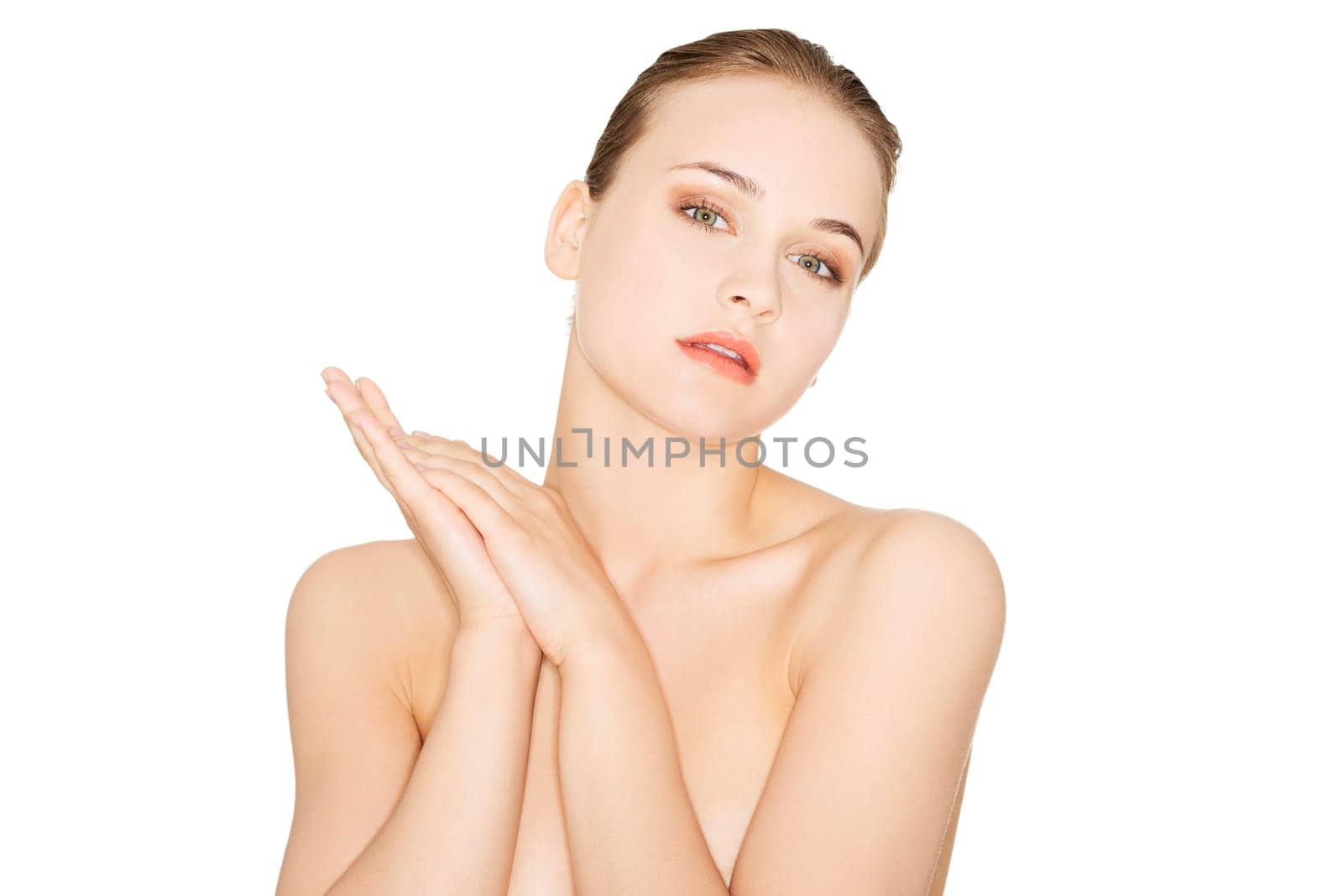 beautiful fit topless woman,isolated on white