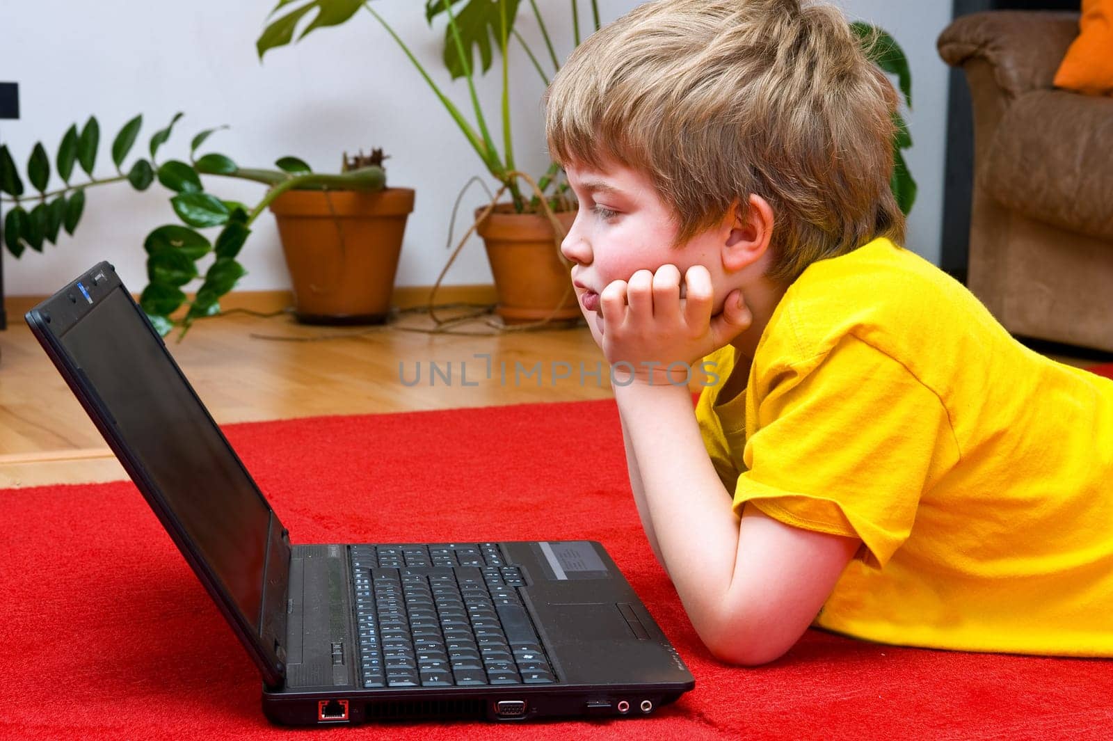 boy with computer at home