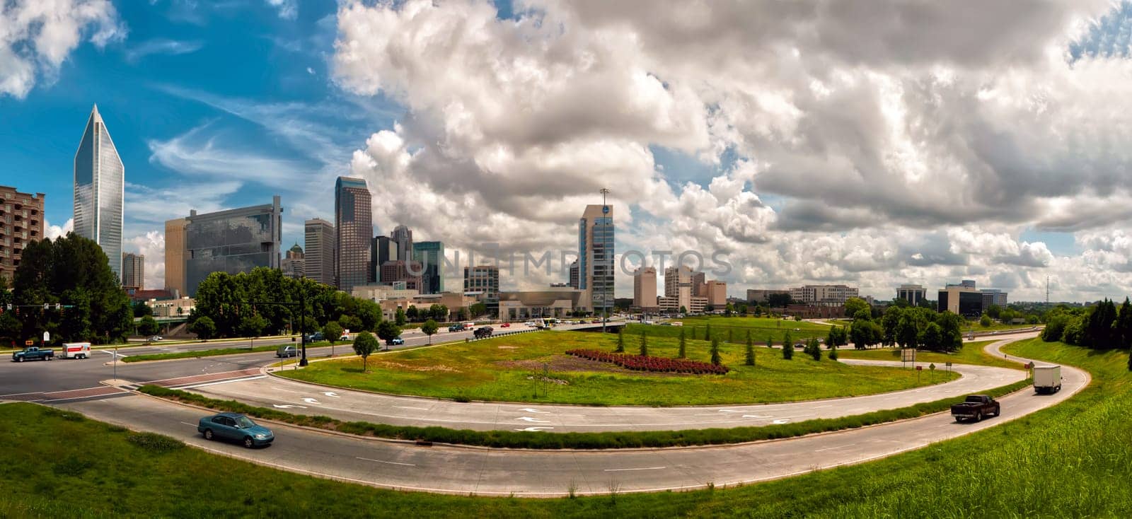 Skyline of Charlotte Towers during day with clouds