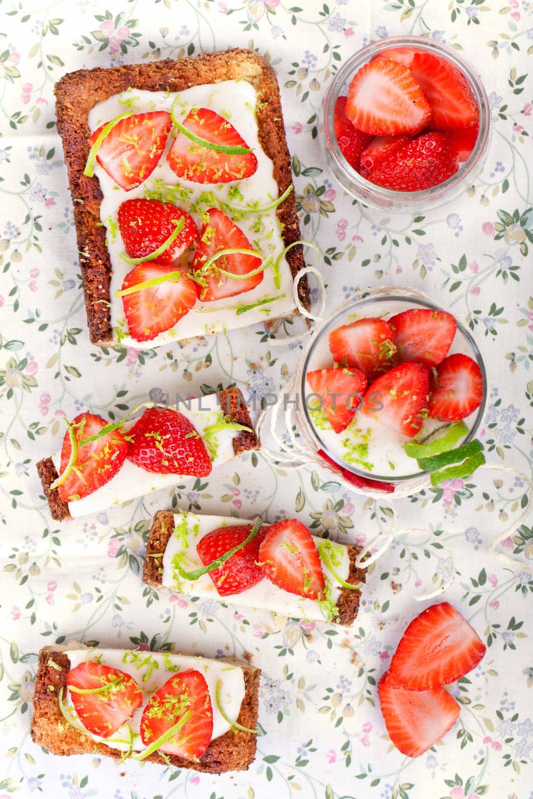 fresh strawberry tart with panna cotta